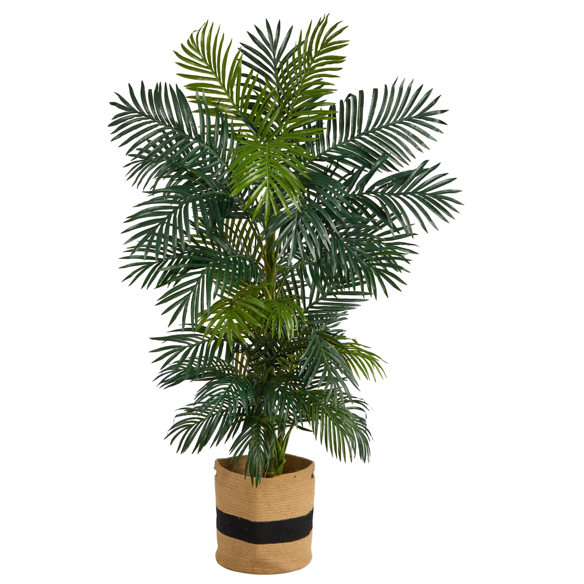 6.5ft. Golden Cane Artificial Palm Tree in Handmade Natural Cotton Planter